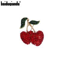 baiduqiandu New Arrival Red Rhinestones Pave Cherry Alloy Brooches for Women Dress Coat Accessories Cute Jewelry 2024 - buy cheap