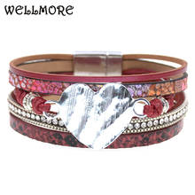 WELLMORE Leather Bracelets for Women magnet heart Bracelets & Bangles Elegant Multilayer Wide Wrap Bracelet fashion Jewelry 2024 - buy cheap