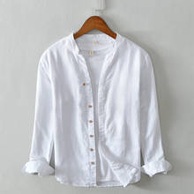 Хлопковая и льняная брендовая мужская рубашка с воротником-стойкой, модные повседневные рубашки для мужчин, однотонные удобные рубашки для мужчин, camiseta 2024 - купить недорого