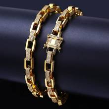 Micro Pave AAA+ Cubic Zircon Iced Out Square Box link Chain Gold Bling CZ Necklaces Men Hip Hop Fashion Rapper Jewelry Gifts 2024 - buy cheap