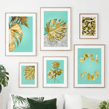 Marble Green Golden Monstera Leaves Wall Art Canvas Painting Nordic Posters And Prints Wall Pictures For Living Room Home Decor 2024 - buy cheap