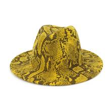 Wzcx chapéu de feltro feminino da moda pele de cobra padrão jazz outono inverno casual maré aba larga elegante chapéu de feltro gorro adulto 2024 - compre barato