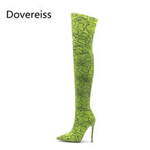 Dovereiss-zapatos de tacón de aguja con punta estrecha para mujer, botas por encima de la rodilla, elegantes y sexys de piel de serpiente, color verde, orang, 33-45 2024 - compra barato