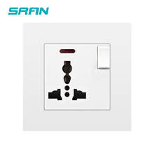 SRAN universal 3 pin multi-function wall power socket with switch 13A 250V white/black/gold/gray/sliver pc panel 86mm*86mm 2024 - buy cheap