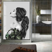 Pintura abstrata em tela, imagem decorativa, folhas, flores, mulher, poster moderno, decoração de parede, sala de estar 2024 - compre barato