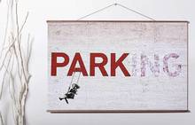 Girl Swinging on No Parking Sign Art Canvas poster decoration painting with solid wood hanging scroll 2024 - buy cheap