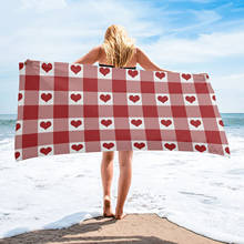 Toalha de banho xadrez de microfibra, toalha macia de coração vermelha para viagem e praia, secagem rápida, tapete de ioga para adultos 2024 - compre barato