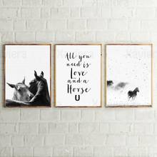 Black White Animal Horse Nordic Home Decor Canvas Prints and Posters Modern Quotes Horseshoe Sign Art Deco Painting Unframed 2024 - buy cheap