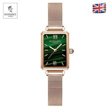 Green Malachite Watch Rectangle Japan Quartz Movement Slim Ladies Stainless Steel Mesh Waterproof ROSE&BEE Watches for Women 2024 - buy cheap