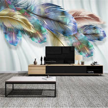 Custom wallpaper 3d Nordic modern simple color feather light luxury small fresh background wall living room bedroom gold feather 2024 - buy cheap