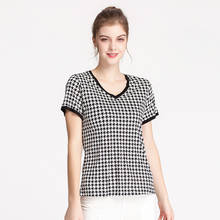 Camisa feminina estampada de seda, manga curta e fina, 80% 2024 - compre barato