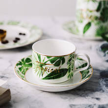 Taza de café pequeña y platillo de porcelana, diseño de planta verde, contorno en oro, Taza y plato de Espresso de cerámica, el mejor hueso de China 2024 - compra barato