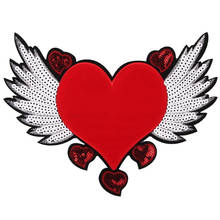 Parche de corazón rojo con alas de mosca para ropa, parche de tela para chaqueta, Parche de Ángel, insignias de Jeans 2024 - compra barato