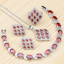925 Sterling Silver Bridal Jewelry Sets White Crystal Red Cubic Zirconia Ring/Bracelet/Necklace/Pendant/Earrings For Women 2024 - buy cheap