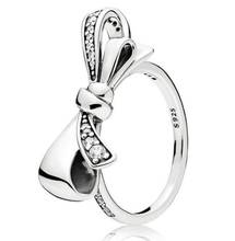Autêntico 925 prata esterlina pandora anel brilhante arco com anéis de cristal para festa de casamento feminino presente jóias finas 2024 - compre barato