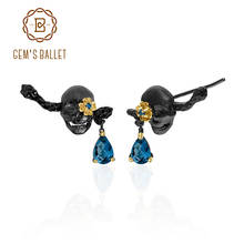 GEM'S BALLET 1.26Ct натуральный Лондон Голубой топаз серьги гвоздики 925 пробы серебряные серьги-скелеты для женщин вечерние ювелирные изделия 2024 - купить недорого