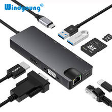 USB C Hub Type C to Multi 2 USB 3,0 4K HDMI VGA Gigabit RJ45 SD TF Card Reader PD зарядный адаптер сплиттер для ноутбука Macbook 2024 - купить недорого