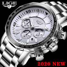 Часы наручные LIGE Мужские кварцевые, брендовые Роскошные водонепроницаемые спортивные полностью стальные, в стиле милитари, 2020 2024 - купить недорого