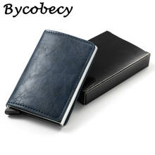 Bycobecy Men RFID Smart Card Wallet Vintage PU Leather Minimalist Wallet 2019 Metal Aluminum Thin Mini Wallet Carteira With Box 2024 - buy cheap