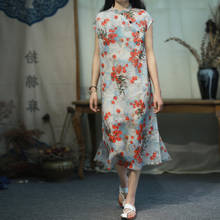 Trajes femininos estilo chinês, vestidos de alta qualidade com estampa floral, botões, trajes para mulheres, moda verão 2021 2024 - compre barato