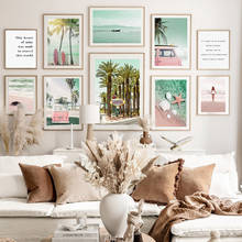 Capa de praia tropical, palmeira, arte de parede, pintura em tela, posteres e impressões nórdicas, imagens de parede para decoração de sala de estar 2024 - compre barato