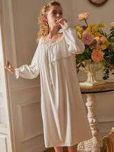 Camisola de algodão manga longa pijamas vintage camisola estilo medieval europeu rosa branco 2024 - compre barato