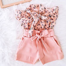 Toddler Baby Girls Clothes 2PCS Floral Printed Ruffles Bowknot Sleeveless Tops + High Waist Shorts Outfit Sets Summer 2021 2024 - buy cheap