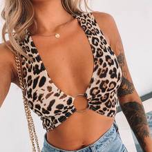 Sexy Leopard Print Metal Ring Deep V-neck Sleeveless Tank Tops Y2K Streetwear Women Summer Clothing Black White Cropped Vest 2024 - buy cheap