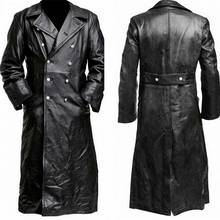 Man Top Quality Winter Buttons Vintage PU Leather Jacket Long Trench Men's Business Outerwear Fashion Premium Officer Coat Black 2024 - buy cheap