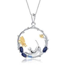 GEM'S BALLET 0.84Ct Natural Blue Sapphire 925 Sterling Silver Handmade Cat & Butterfly Pendant Necklace Fine Jewelry for Women 2024 - buy cheap