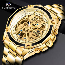 FORSINING Men's Watch Gold Luxury Waterproof Stainless Skeleton Transparent Mechanical Wristwatch Reloj Automatico Hombre Saati 2024 - buy cheap