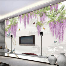beibehang Custom wallpaper 3d mural wisteria orchid ink landscape wall living room bedroom decorative painting фотообои 3d mural 2024 - buy cheap
