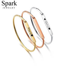 Spark-pulsera personalizada de acero inoxidable para mujer, brazalete con grabado de nombre, fecha, ID, oro rosa, regalo 2024 - compra barato