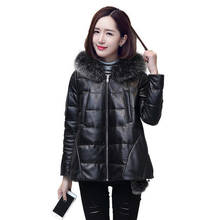 Plus Size Winter Genuine Women Leather Jacket Fox Fur Short Warm Duck Down Parka Mujer Abrigos Basic Tops LX1083 2024 - buy cheap