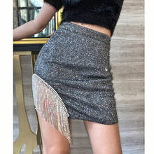 Shining Tassel Rhinestone Mini Skirt Women New Fashion High Waist Temperament All-Matching A- Line Sexy Package Hips Slim Skirts 2024 - buy cheap