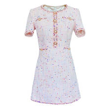 Spring autumn small fragrance tweed dress women short sleeve slim a-line party dress 2024 - buy cheap