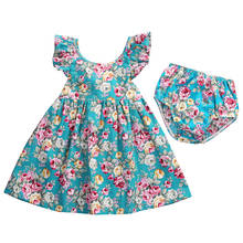 Vestido floral plissado fofo para meninas verão, roupas para recém-nascidos, vestidos de verão para crianças 2024 - compre barato