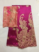 Tela de encaje con bordado de George para vestidos de novia de la India, color púrpura, guipur, línea dorada, WHQ6, 2019 2024 - compra barato