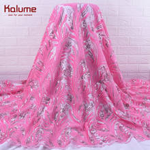 Kalume moda africano veludo tecido de renda rosa francês lantejoulas veludo malha tecido do laço para tecidos festa casamento nigeriano f1841 2024 - compre barato