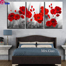3 Pieces Red Flower Wall Art Diy 5d Diamond Painting Full Diamond Mosaic Triptych Diamond Embroidery Sale Poppy Home Decoration 2024 - buy cheap