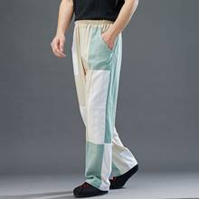 Весенние мужские штаны для йоги, льняные быстросохнущие Свободные Лоскутные спортивные брюки, Джоггеры для тренировок, повседневные спортивные брюки, спортивная одежда 2024 - купить недорого