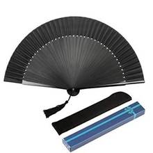 Black Elegant Carved Hand Held Folding Fans Bamboo Wood Silk Hand Fan For Events Party Wedding Home Decoration 2024 - buy cheap