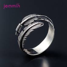 Resizable 925 Sterling Silver Feather Open Rings For Women & Men Classic Cheap Retro Jewelry High Quality Finger Bagues Femme 2024 - buy cheap