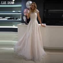 EJUE SHUNG Modest Wedding Dresses Sheer Scoop Neck Short Sleeves Shiny Appliques Beading Sashes Button Back Formal Wedding Gowns 2024 - buy cheap