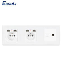 Esooli tomada plástica dupla padrão francês com 4 portas de carregamento usb + conector de telefone rj11 + conector de tv 2024 - compre barato