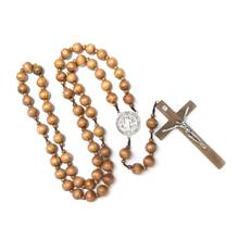 Collar religioso hecho a mano con cuentas de madera, colgante con forma de cruz, para regalo 2024 - compra barato