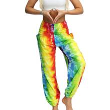 Uclio calças femininas tie-dye dançando solto e confortável longas calças hippie 2024 - compre barato