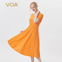 Voa 36 m/m de seda multi-peça mosaico laranja-amarelo com decote em v a linha senhora do escritório mangas curtas verão vestidos maxi para mulher a9282 2024 - compre barato