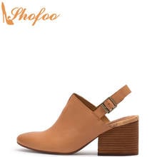 Zapatos de tacón alto y grueso con punta redonda para mujer, zapatillas femeninas de tacón alto y punta redonda, zapatos de oficina de talla grande 13 14, color marrón 2024 - compra barato