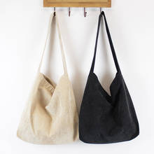 Винтажная Вельветовая сумка на плечо для женщин, тканевый саквояж из ткани, однотонный Повседневный экологически чистый тоут, складной мешок для покупок 2024 - купить недорого